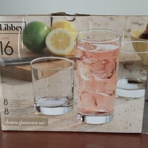 Libbey Sloane Glassware Set 8 Cooler Glass 16.3 Oz And 6 Rock Glass 11.2 Oz